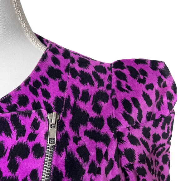Betsy Johnson Velveteen Puff Sleeve Peplum Jacket Leopard Purple Size US 2 - Picture 6 of 12